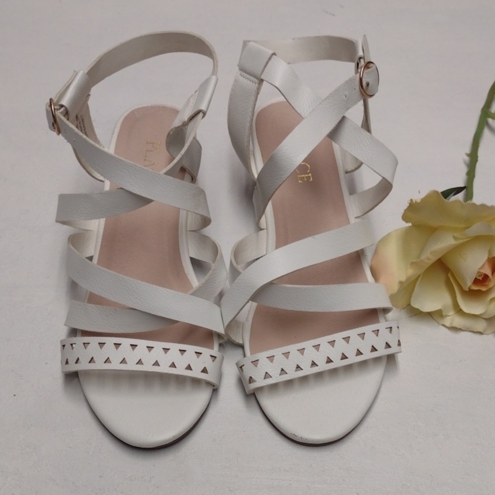 Place White Strappy Sandals with Studded Detailing